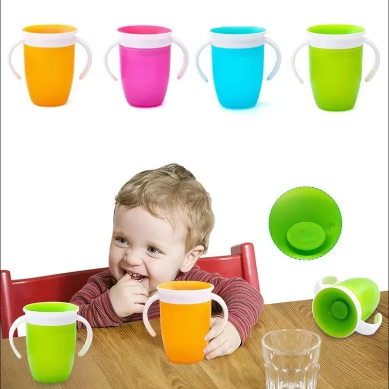 Baby Food Jars With Lids - 赤ちゃん学習飲料カップダブルハンドルフリップ蓋付き 360 度回転可能漏れ防止カップ幼児水カップボトル