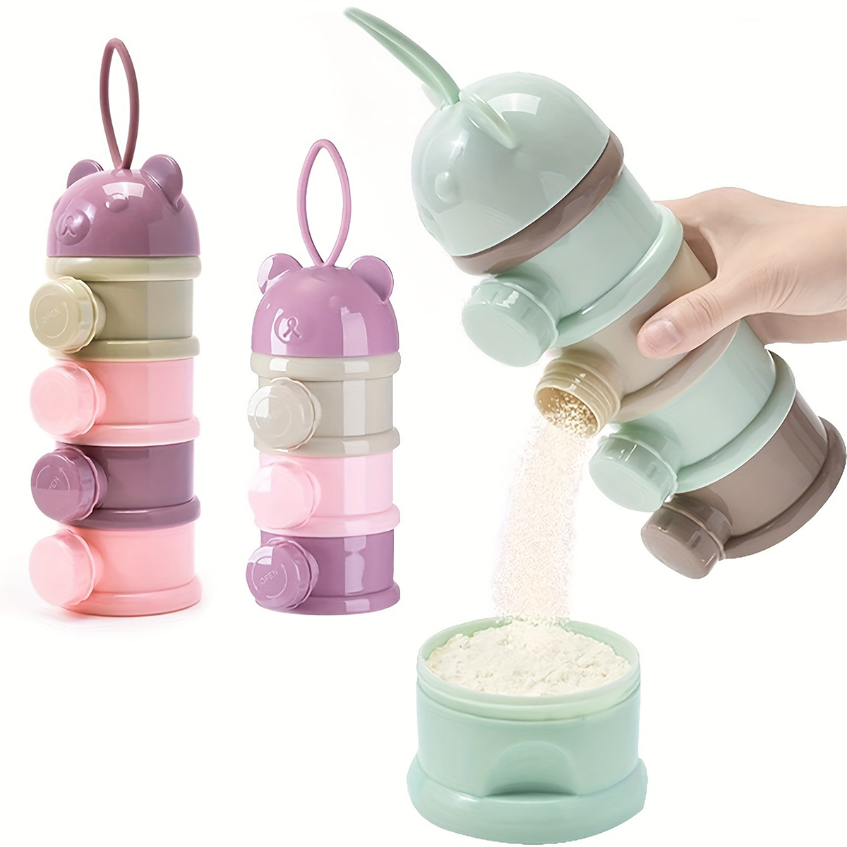 Baby Food Organizer - ストラップ付き大容量ベビーミルクパウダーコンテナ、ベビーフォーミュラディスペンサー、積み重ね可能な食品保存ボックス、ポータブルスナックボックス
