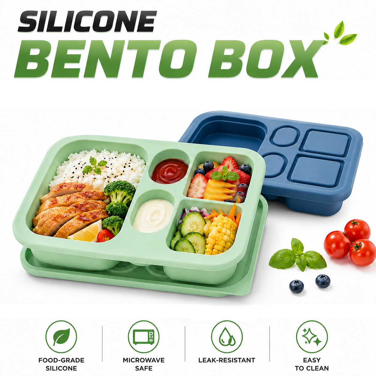 Baby Food Hero - ポータブルシリコン弁当箱子供大人用 5 コンパートメントスナック容器ベビーフード収納ボックスディッピングソースケース