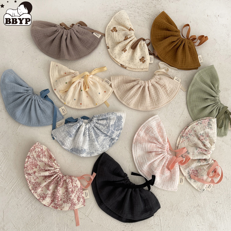 Baby Food Apron - 4 層綿ガーゼベビーよだれかけ幼児新生児印刷フリル給餌げっぷ布エプロンベビー唾液タオルよだれよだれかけ