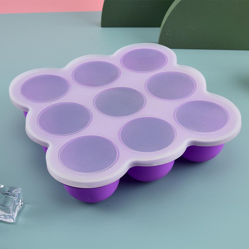 Baby Food Organizer - ベビーフードシリコン容器 9グリッド冷凍トレイ 漏れ防止蓋 簡単リリース 自家製ピューレ保存用