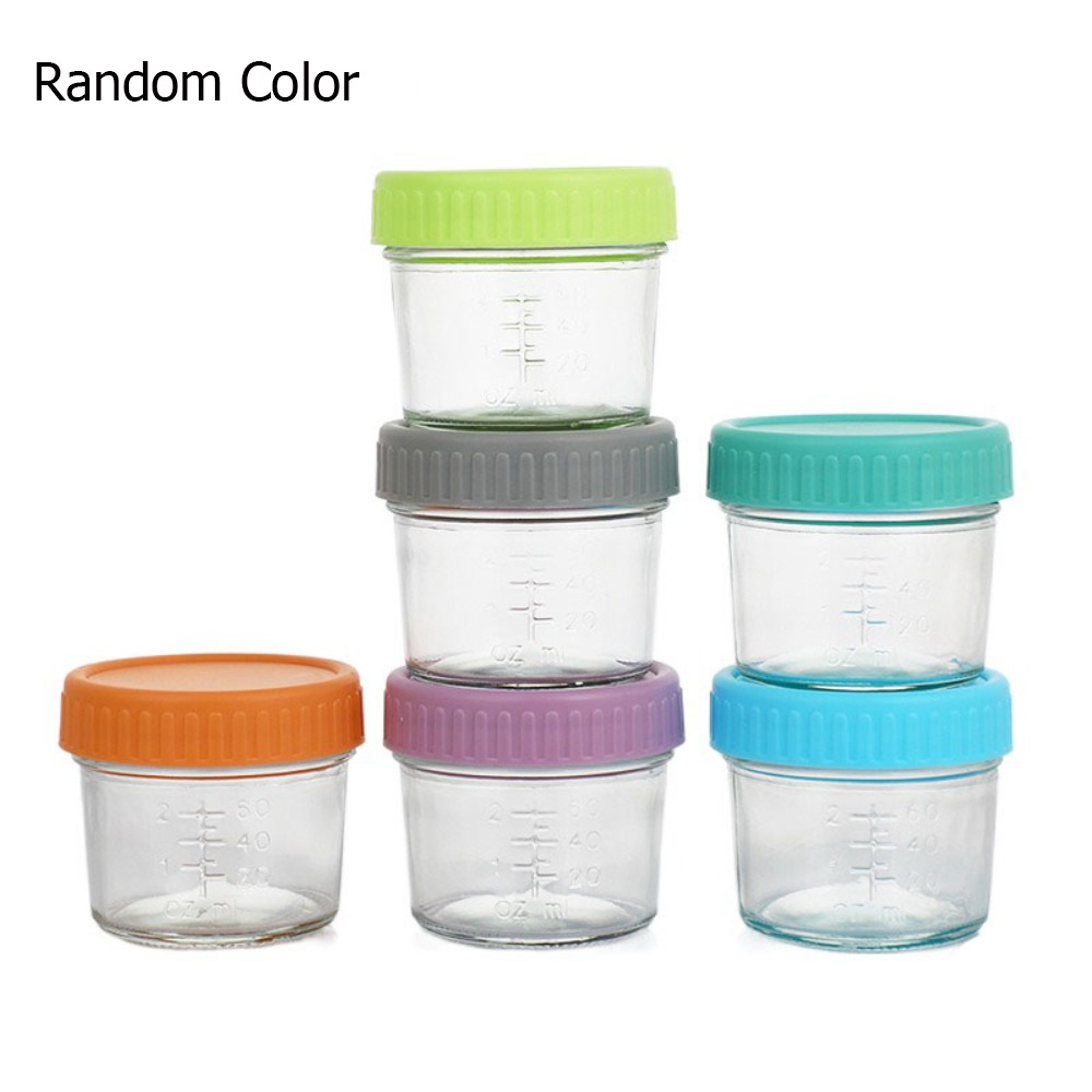 Baby Food Jars With Lids - 6個入り多目的ガラス製ベビーフードジャー、目盛り付き、再利用可能なディップソースカップ、蓋付き、密封されたサラダドレッシング容器、蜂蜜用