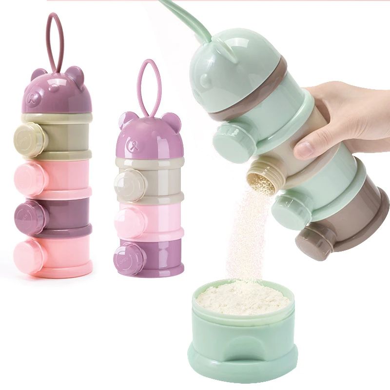 Baby Food Organizer - 3/4 層ベビーポータブルベビーフード収納ボックス複数の開口部ディスペンサー漫画幼児粉ミルクボックス幼児スナック容器