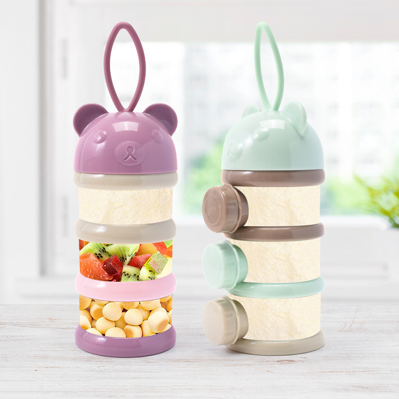Baby Food Organizer - 3/4 層ベアベビーミルクパウダーコンテナポータブル独立サイドオープニング幼児スナック収納ボックス旅行用給餌容器