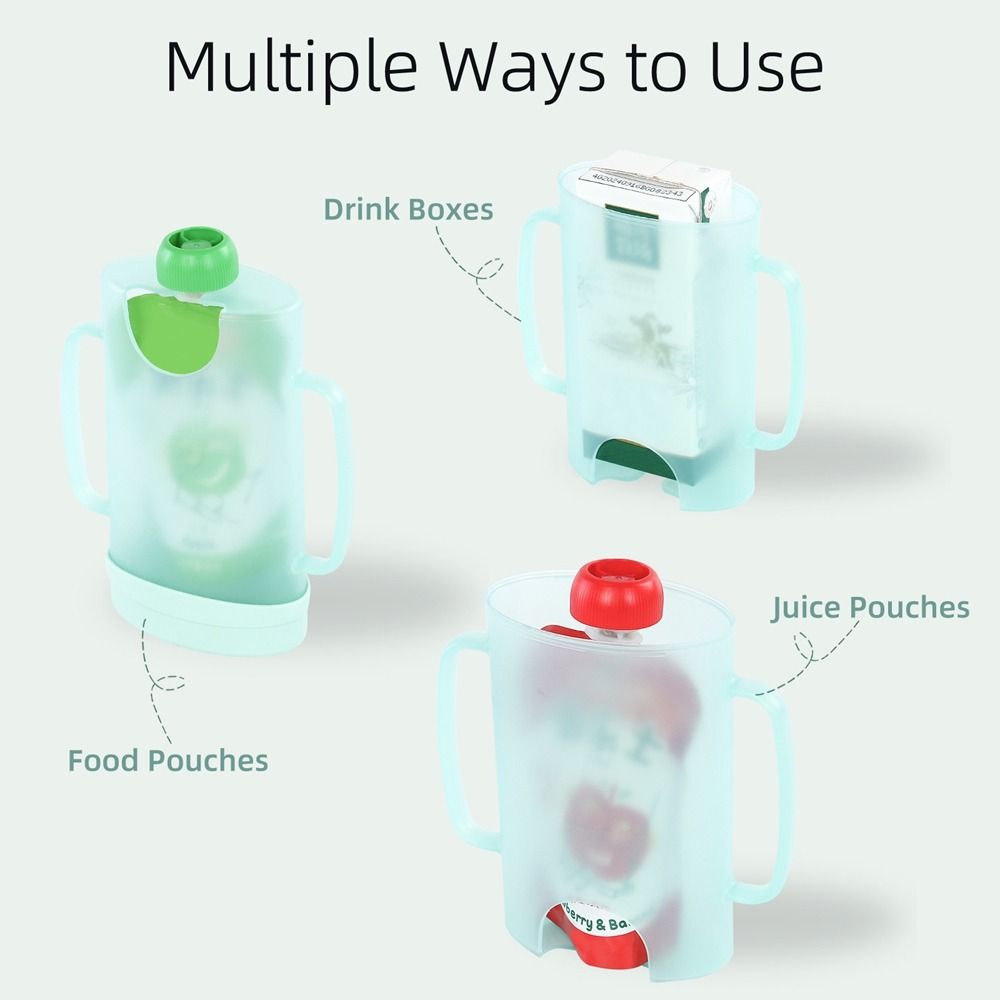 Baby Food Reusable Pouches - プラスチック製スクイーズパウチホルダー スクイーズプルーフ 再利用可能な食品パウチホルダー ハンドル付き 快適なドリンクボックスホルダー 赤ちゃん用