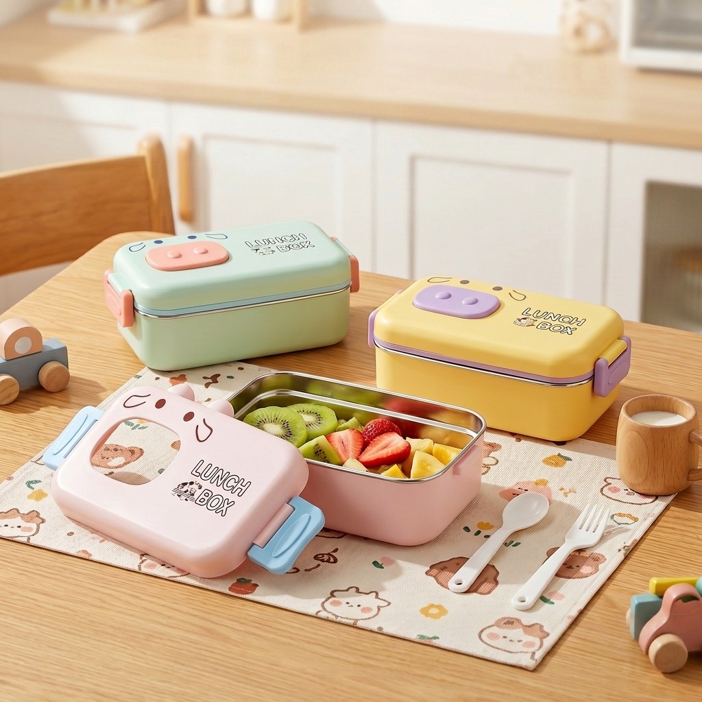 304ステンレス製弁当箱、漏れ防止仕切り付き子供用ランチボッ - Baby Food Organizer のレビューと価格