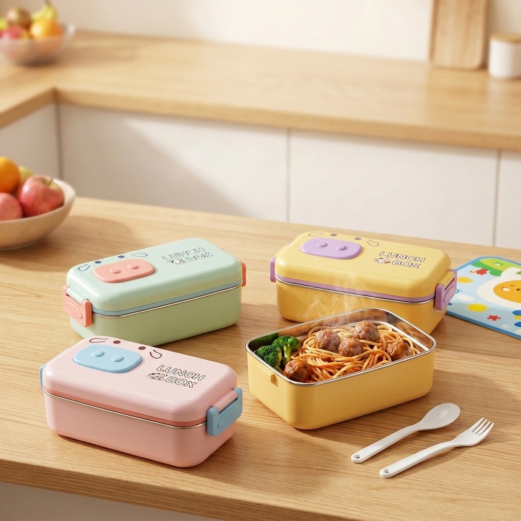 304ステンレス製弁当箱、漏れ防止仕切り付き子供用ランチボッ - Baby Food Organizer のレビューと価格