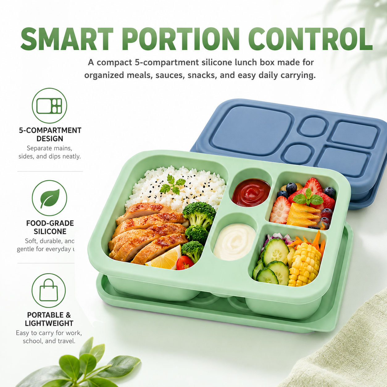 ポータブルシリコン弁当箱子供大人用 5 コンパートメントスナ - Baby Food Hero のレビューと価格