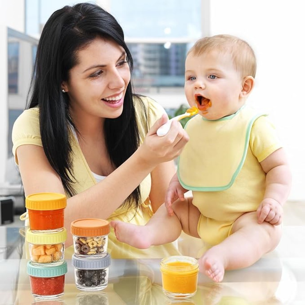 6個入りガラス製ベビーフードジャー 再利用可能 目盛り付き  - Baby Food Jars With Lids のレビューと価格