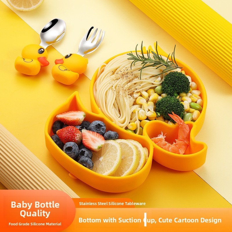イエローダックシリコンステンレス鋼子供用食器セットベビー補助 - Baby Food Apron のレビューと価格