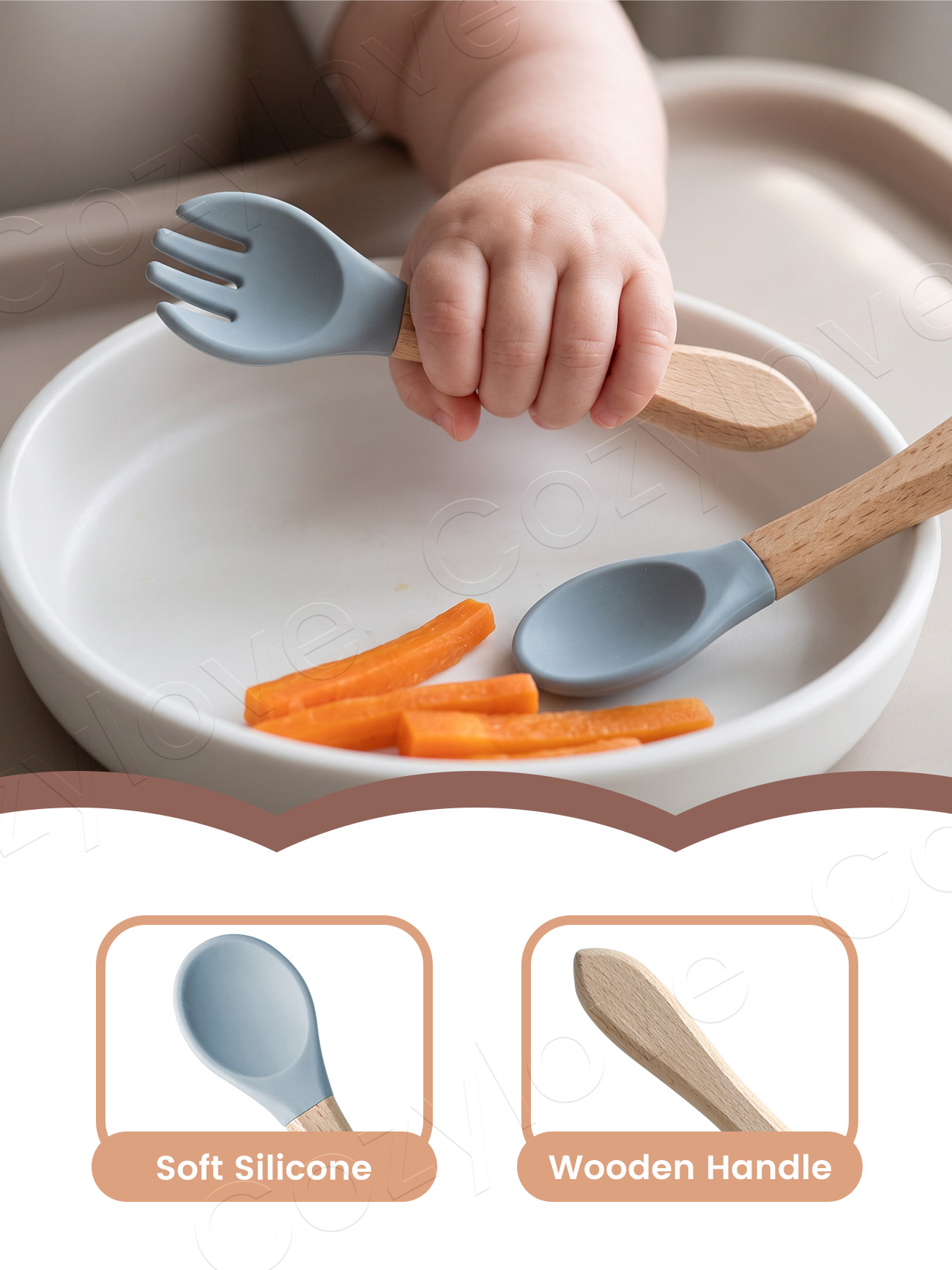 ベビーシリコンフォークスプーンセット、天然木製ハンドル付き幼 - Baby Food Natural のレビューと価格