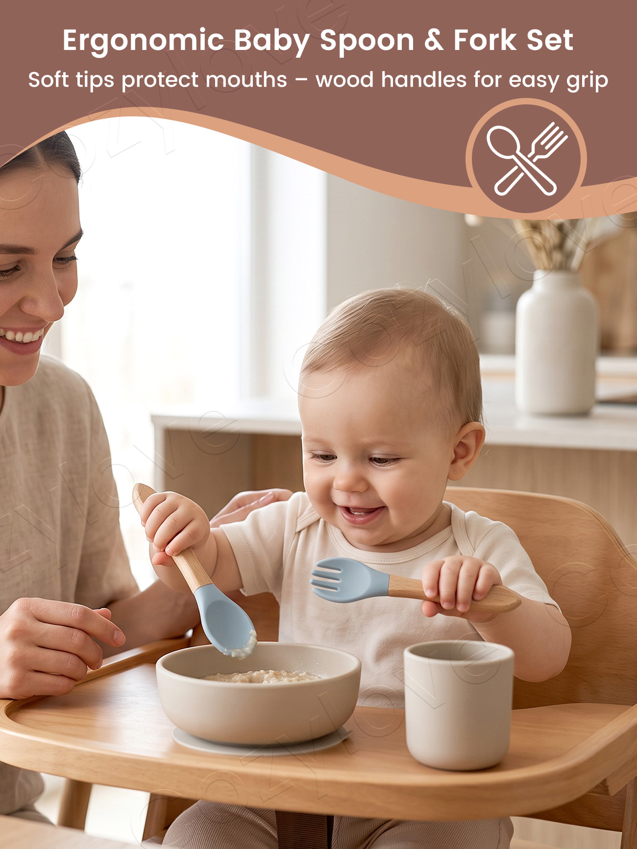 ベビーシリコンフォークスプーンセット、天然木製ハンドル付き幼 - Baby Food Natural のレビューと価格